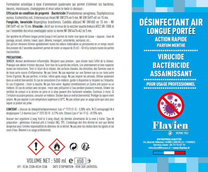 étiquette désinfectant Air 500 ml